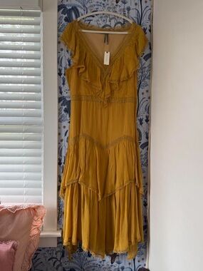 NWT Anthropologie golden yellow ruffle lace maxi dress - XL